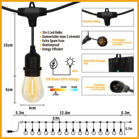 Solar-Powered String Lights for Festoon Wedding Party
