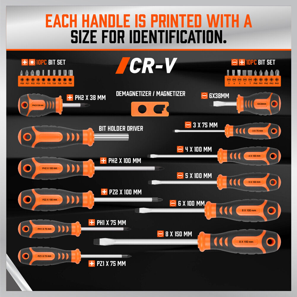 Comprehensive Magnetic Screwdriver Set with Various Bits and Magnetizing Tool