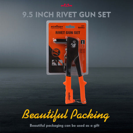 HORUSDY Heavy Duty 4-in-1 Pop Rivet Gun Set, Manual Riveter with Interchangeable Nozzles (5mm, 4mm, 3mm, 2mm) and Ergonomic Design for Easy Riveting