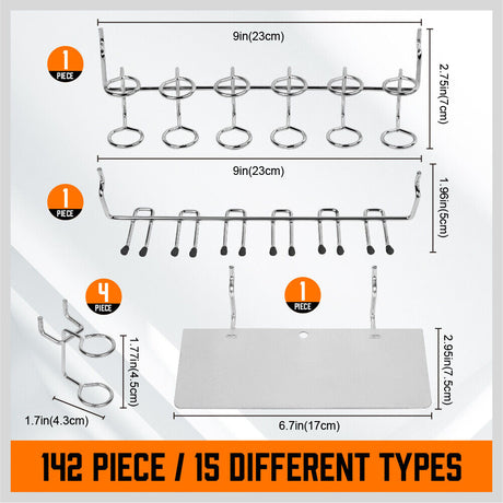 Comprehensive 142-Piece Pegboard Hook Set with Assorted Organizers and Storage Trays for Efficient Tool Management