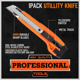 HORUSDY Retractable Utility Knife Set with SK5 Blades in 3 Sizes, Ergonomic Rubber Handle for Safe and Efficient Cutting