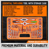 Durable 40 Piece Tap and Die Set in Metric Sizes with Screwdriver Thread Drill and Pitch Gauge