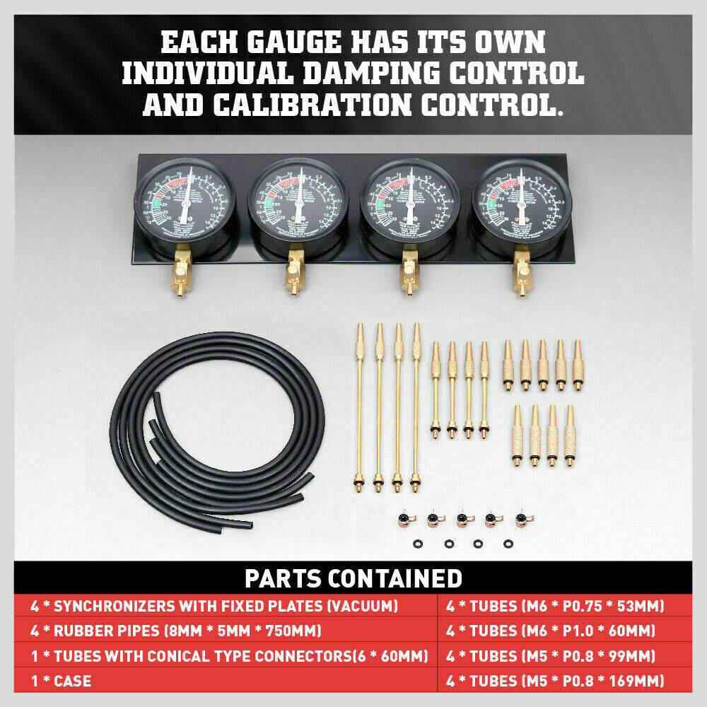 Comprehensive Fuel Vacuum Carburetor Synchronizer Kit - Includes Gauges, Rubber Pipes, Extension Tubes for Carb Adjustment