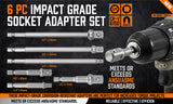 Heavy-Duty 6Pc Drill Socket Adapter Set - Long & Short Combination, Ideal for Impact Drivers and Power Drills