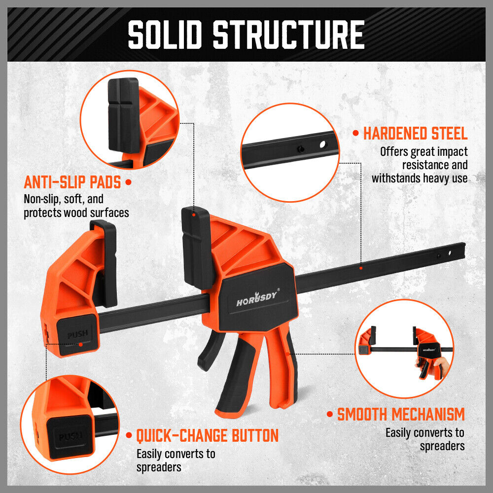 2-Pack HORUSDY 12-inch Woodworking Bar Clamps with Quick Clamp and Spreader Function, 300Lbs Load Capacity