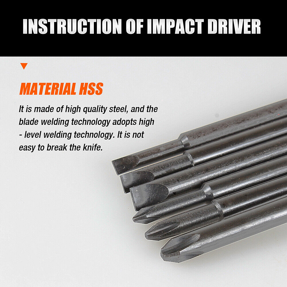 6Pc Impact Driver Set with Phillips, Slotted, and Flat Punch Bits in a Steel Case