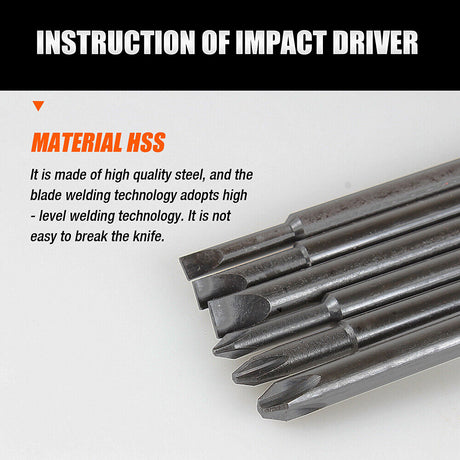 6Pc Impact Driver Set with Phillips, Slotted, and Flat Punch Bits in a Steel Case