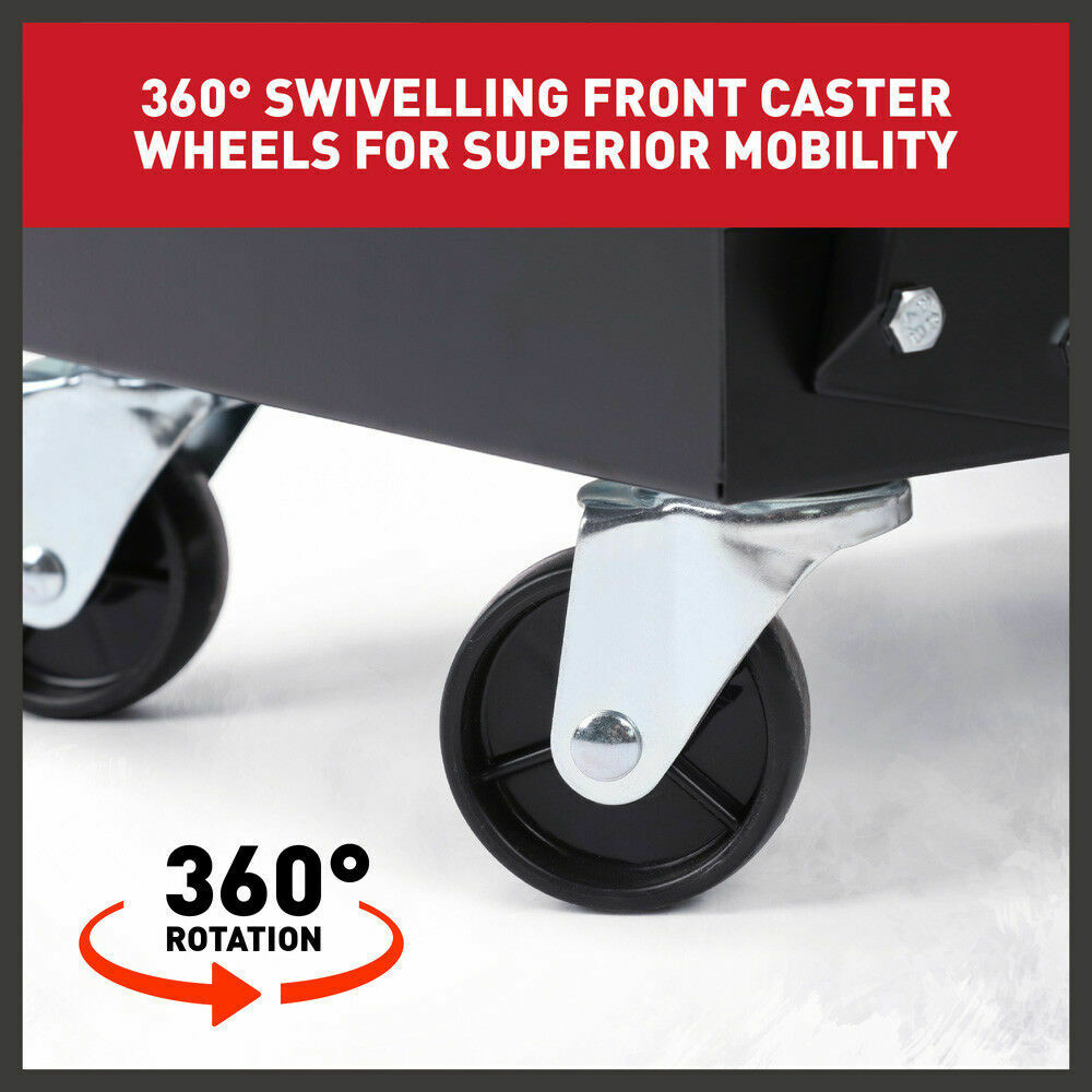 Robust 4-Drawer Welding Trolley Cart, designed for MIG, TIG, ARC, and Plasma machines. Features include a tilted top shelf, 4 drawers for storage, safety chains for gas tanks, durable wheels for mobility, and a total load capacity of 110Lbs