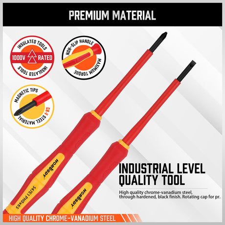 HORUSDY 6-Piece Precision Insulated Magnetic Screwdriver Set - 1000V Safety Rated, Slotted and Phillips Heads, Durable and Rust-Resistant
