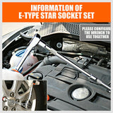 Complete 11-Piece E Type Torx Socket Set with E4-E20 Sizes, 3/8" and 1/4" Drive, and Storage Rail Included