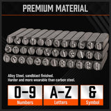 HORUSDY 36-Piece Carbon Steel Stamp Punch Set - 8mm Letters and Numbers with Wooden Storage Box
