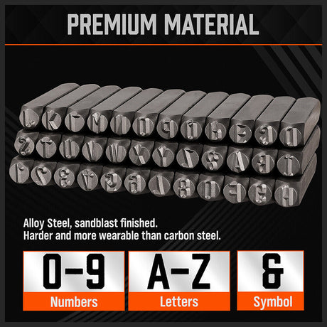 HORUSDY 36-Piece Carbon Steel Stamp Punch Set - 8mm Letters and Numbers with Wooden Storage Box