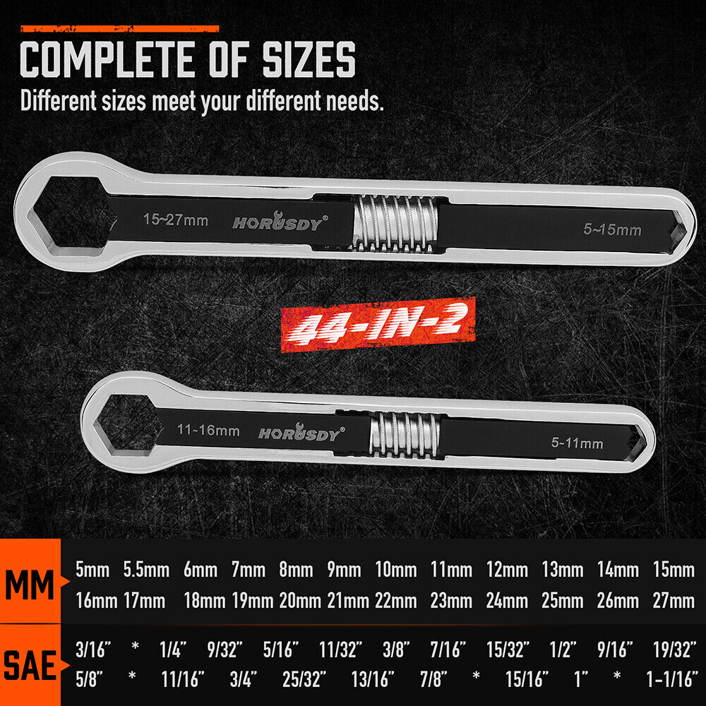 HORUSDY 2-Piece Universal Wrench Set, 8-inch and 10-inch, Adjustable for SAE and Metric Sizes, Full Steel with Mirror Polish Finish
