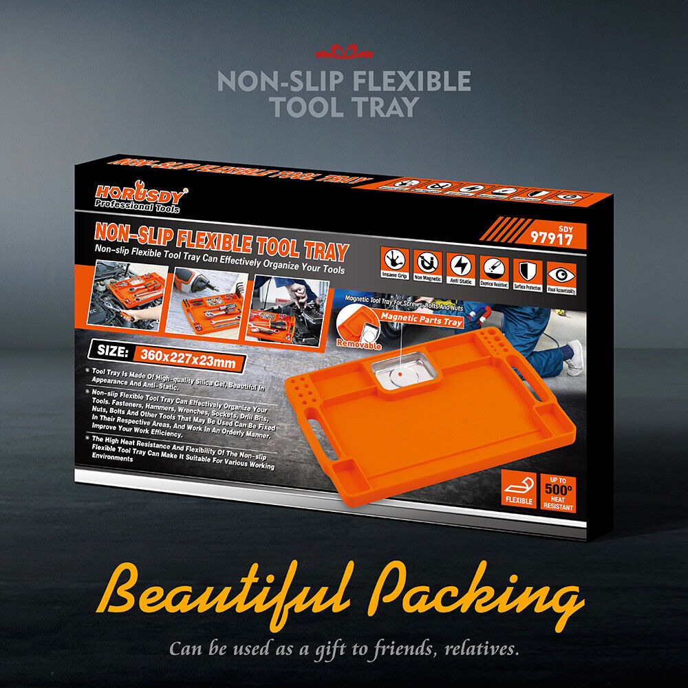  Medium Non-Slip Flexible Tool Tray with Magnetic Section for Small Parts