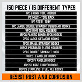 Extensive 150-Piece Pegboard Hook Set with Assorted Organizers and Bins for Tool Storage