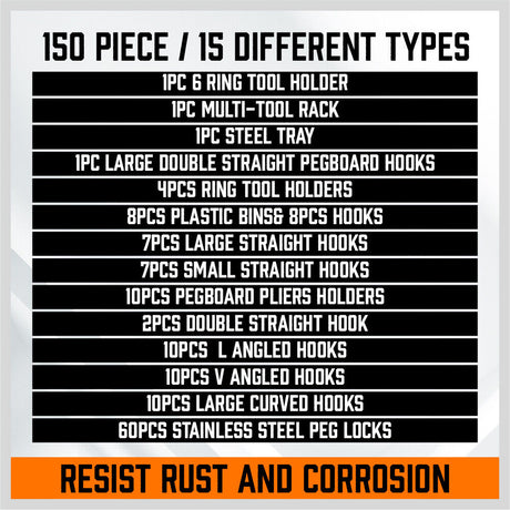 Extensive 150-Piece Pegboard Hook Set with Assorted Organizers and Bins for Tool Storage