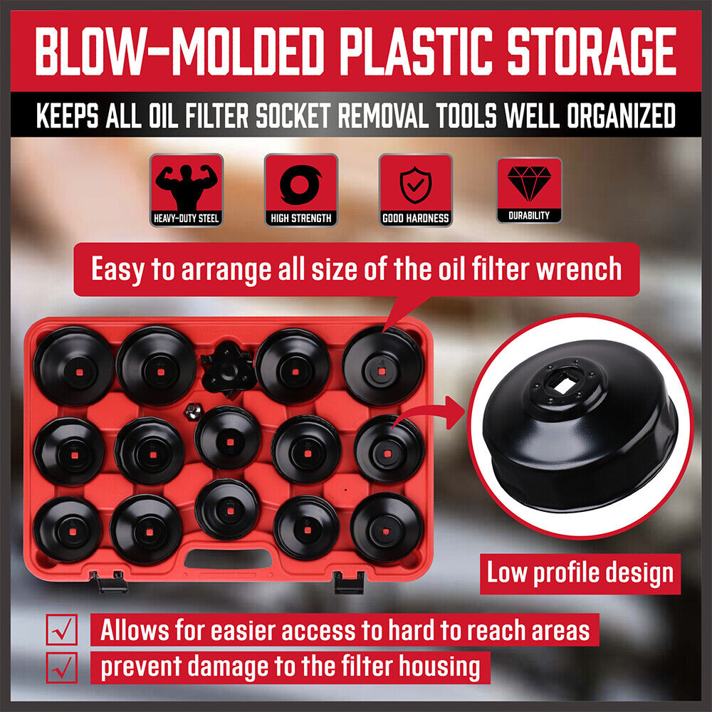 HORUSDY 30-Piece Oil Filter Socket Set, including Adaptors and Jaw Wrench, in Durable Storage Case for Efficient Auto Maintenance