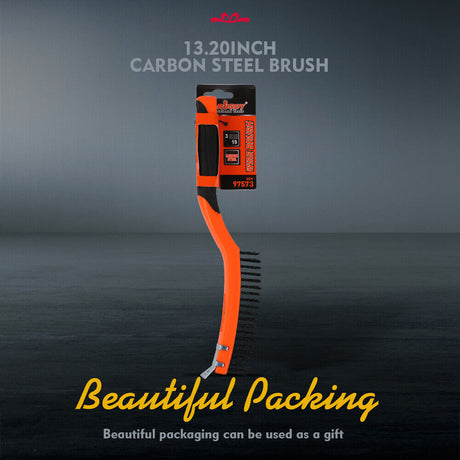 Heavy-duty 335mm Carbon Steel Wire Brush with Rubber Grip for Effective Cleaning