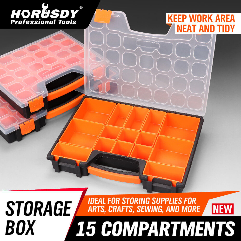 Organizer Storage Box with 14/15/22 Compartments, Plastic Carry Case for Tools and Craft Supplies