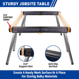 Pack of 2 durable steel sawhorses, adjustable and foldable for easy transport, with a combined load capacity of 450lbs, suitable for job sites and DIY projects.