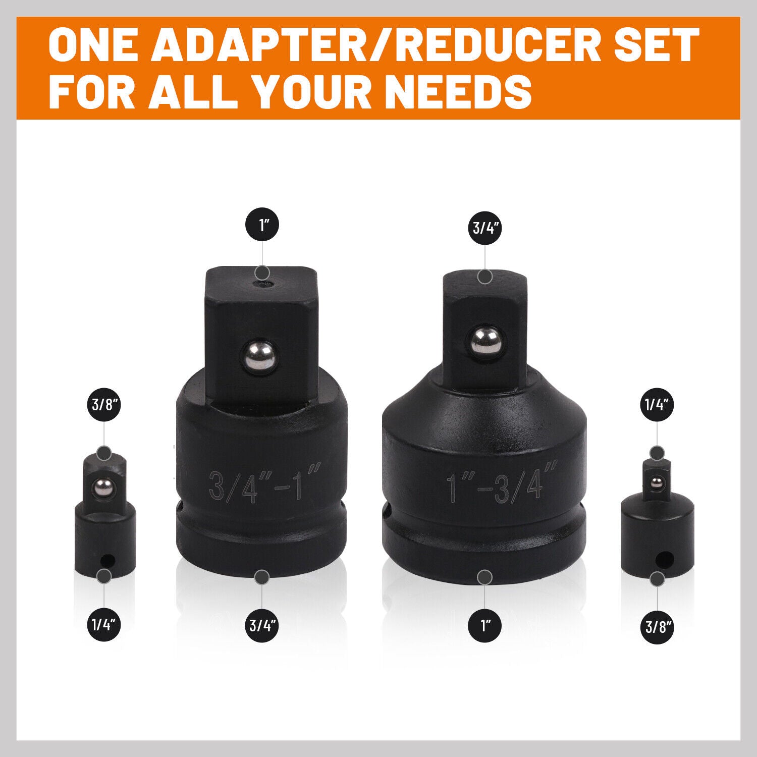 Durable 8-Piece Impact Socket Reducer Set - Includes Adaptors for Ratchet Wrenches in Various Sizes, with a Unique Storage Case