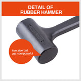 Durable 2/3LB dead blow rubber mallet hammer with a one-piece molded design and soft grip handle for automotive repairs