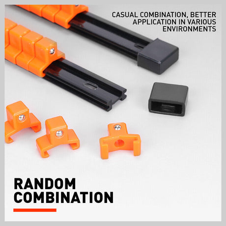 6Pc Socket Storage Rail Rack Organizer in Red, Blue, Orange - Mountable with Sliding Clips for 1/4", 3/8", 1/2" Drives