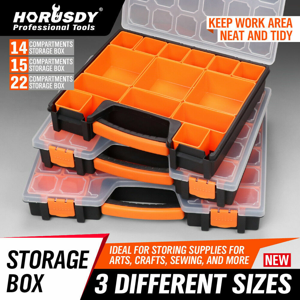 Organizer Storage Box with 14/15/22 Compartments, Plastic Carry Case for Tools and Craft Supplies