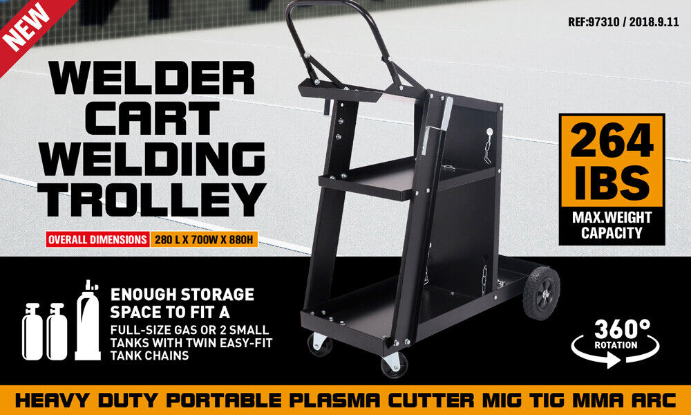 Sturdy 3-Tier Welding Trolley with Gas Tank Storage, Twin Tank Chains, and Solid Rubber Wheels