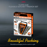 HORUSDY 12-Piece SAE Ratchet Spanner Set, 72-Tooth Precision, Flexible Head, Chrome Vanadium Steel, Nickel-Chromium Finish, Sizes 1/4" to 7/8