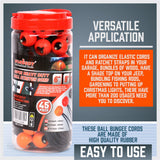 45-Piece Set of Elastic Bungee Ball Ties in Black, featuring 6 inch, 9 inch, and 11 inch lengths for versatile outdoor use