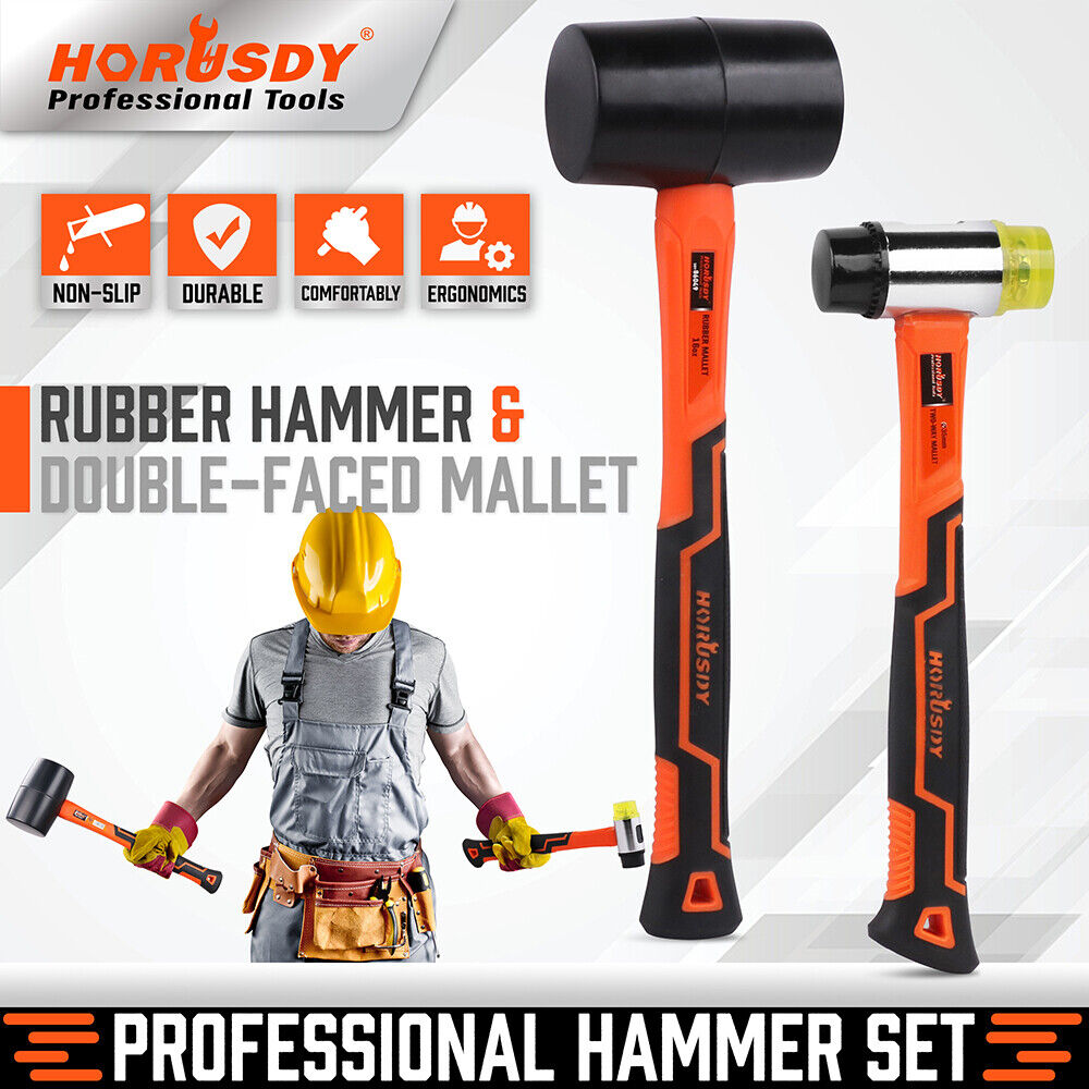 HORUSDY 2Pc Rubber Mallet 16oz Hammer Double-Faced Soft Mallet  Fiberglass