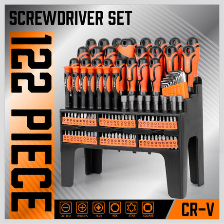 Extensive 122-Piece Magnetic Screwdriver Kit with Ratchet Handle, Nut Drivers, Hex Key Sets, and Socket Bits