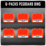 6Pc Pegboard Bins Set with Durable Steel Hooks - Ideal for Organizing Small Tools, Screws, and Hardware on Pegboards