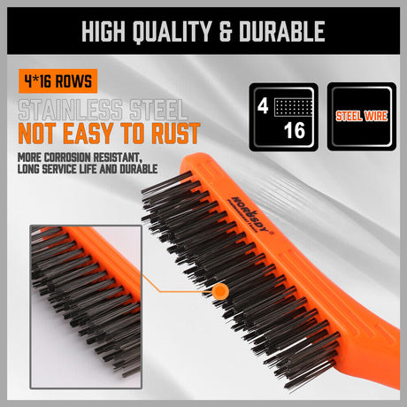 Durable 260mm Stainless Steel Wire Brush with Non-Slip Grip for Effective Surface Cleaning