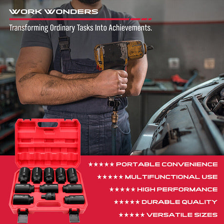 SEDY 11Pcs Metric Deep Impact Socket Set with Adapter for High-Torque Wheel Axle Nut Wrench Tasks