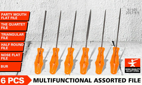 6Pc Mini Needle File Set in Alloy Steel - Ideal for Woodworking, Carving, and Craft Projects with Ergonomic Grips