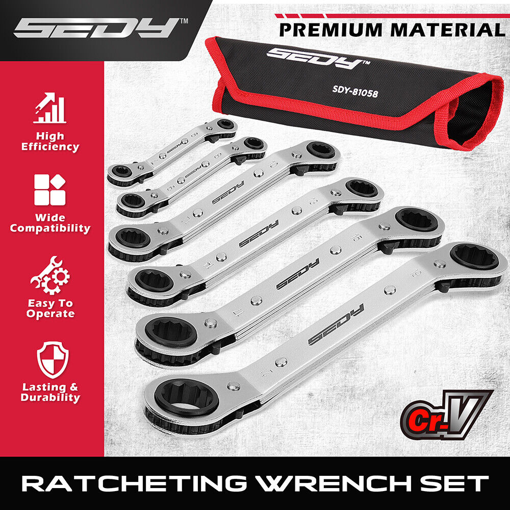 SEDY 6Pcs Metric Ratchet Wrench Set - Ratcheting Reversible Design, 12-Point Box Ends, 6-21MM Sizes