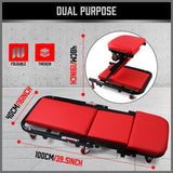 HORUSDY Convertible Z Creeper Seat in Black and Red, 100cm Length, Stainless Steel Frame with Leather Padding, Swivel Casters, for Mechanics and Workshop Use