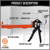 HORUSDY Heavy Duty 9-inch Caulking Gun, Ideal for Roofers, Plumbers, and Carpenters, with High Pressure Trigger and Durable Steel Frame for Precision Sealing
