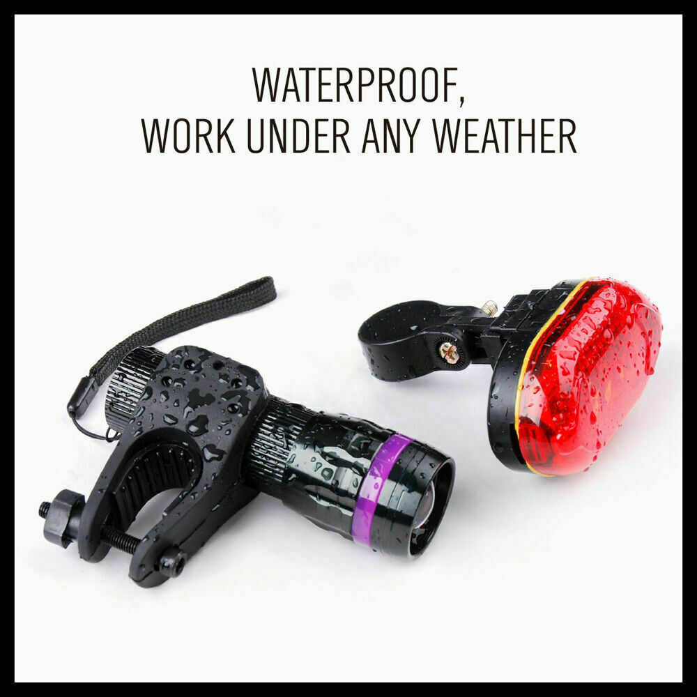 LED Bicycle Front Headlight and Rear Tail Flashlight Set for Nighttime Cycling Safety