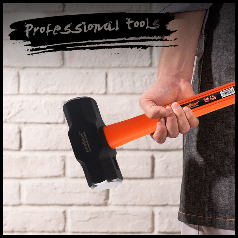 Heavy-Duty 10LB Steel Hammer with Fiberglass Rubber Handle and Double Octagonal Head for Construction