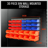60-Piece Wall Mounted Tool Storage Bins Kit - Includes Red, Blue, Orange Bins and Peg Boards for Garage and Shed Organization