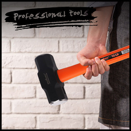 HORUSDY 14LB Steel Hammer, Double Octagonal Head, Impact-Resistant with Gripped Fiber Glass Rubber Handle for Stability