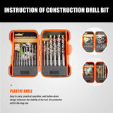 Comprehensive 45-Piece HSS Drill Bit Set, including 15 Metal, 15 Wood, and 15 Concrete Drill Bits in Various Sizes, with a Sturdy Carrying Case