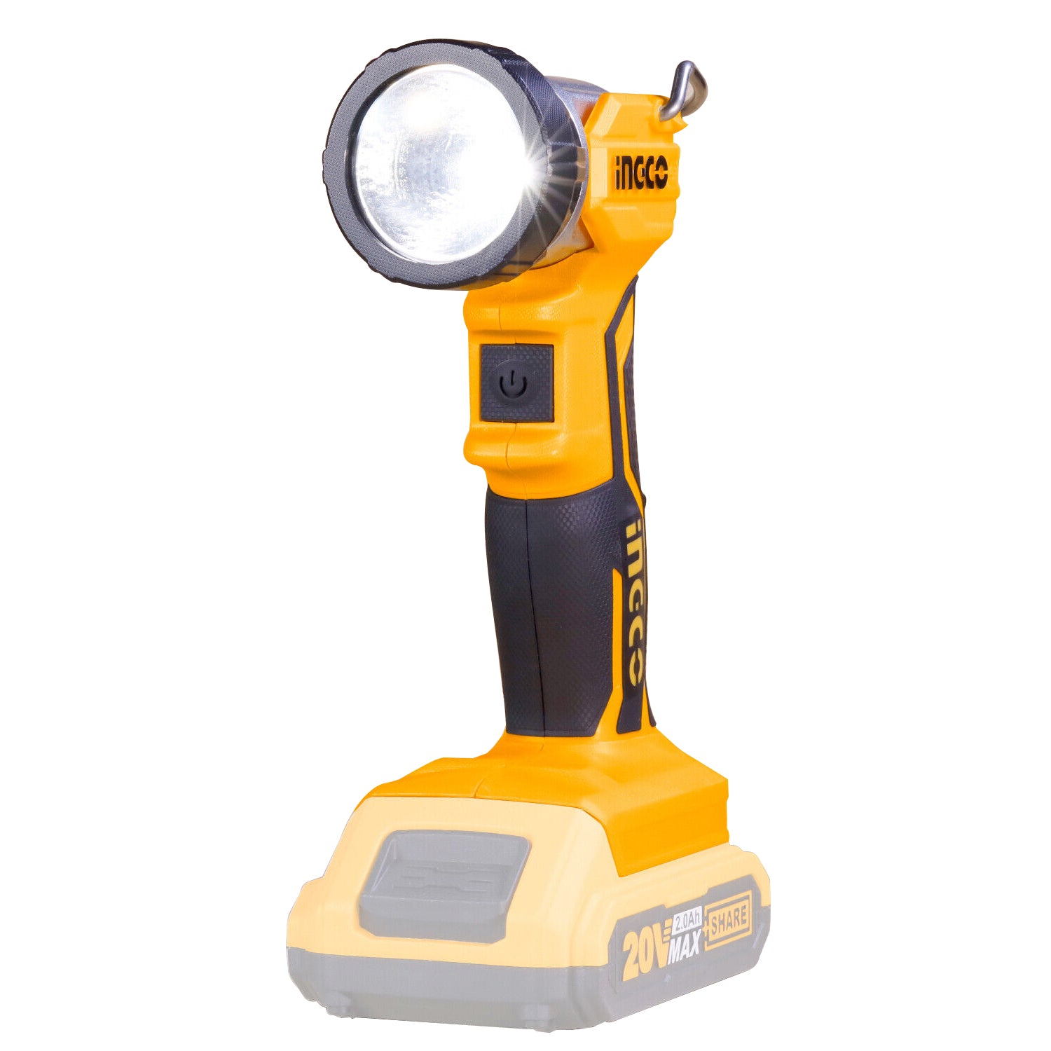 INGCO 20V LED Cordless Work Light with 90-Degree Adjustable Head and Integral Hook