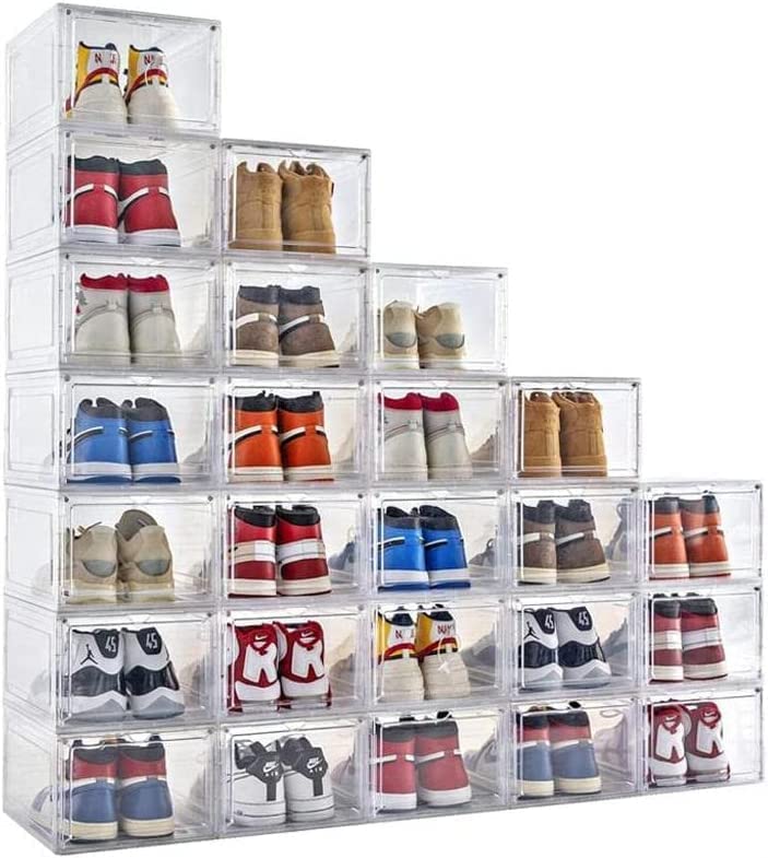 Premium Stackable Shoe Box - Transparent Display Storage Case with Magnetic Door, organized and protected shoe storage.