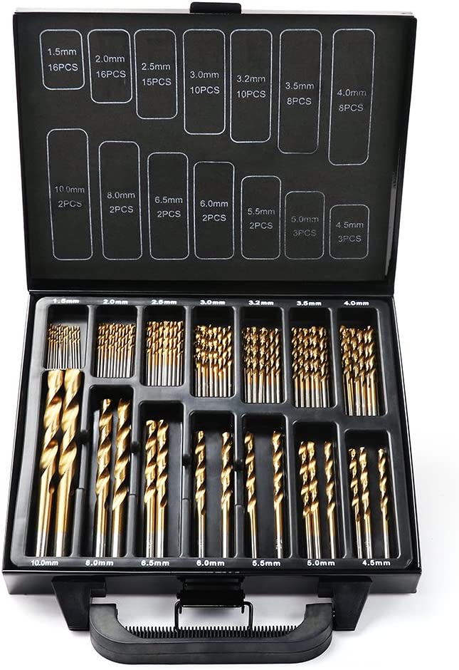 Comprehensive 99-Piece HSS Titanium Coated Drill Set - Precision Drills for Wood, Plastic, Metal, Sizes 1.5-10mm, Comes with Case