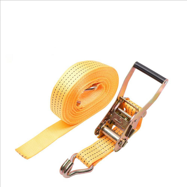Durable 50mm wide and 10-meter long ratchet tie down strap, capable of handling a load of up to 2000KG. Perfect for securing cargo on trucks, trailers, and boats. Features weather-resistant woven polyester construction with a user-friendly ratchet mechanism for enhanced tension and effortless securing