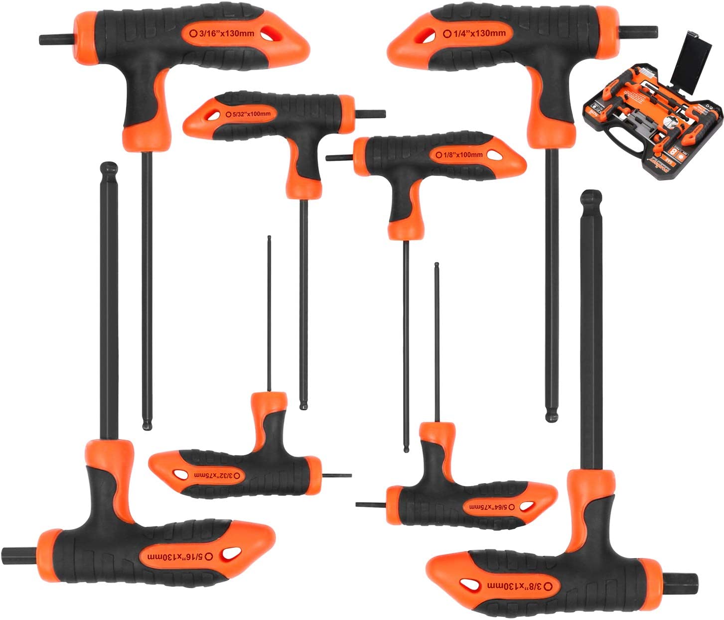 16-Piece T-Handle Hex Wrench Set - Allen Keys with Ball End and Ergonomic Grip in Metric and SAE